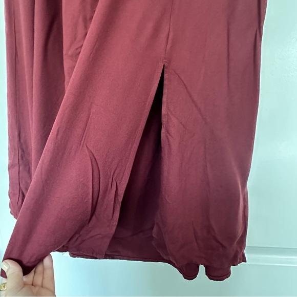 NWT! Old Navy (2X) Wine Burgundy Elastic Waist Midi Skirt: Smocked Elastic Waist - Picture 3 of 6